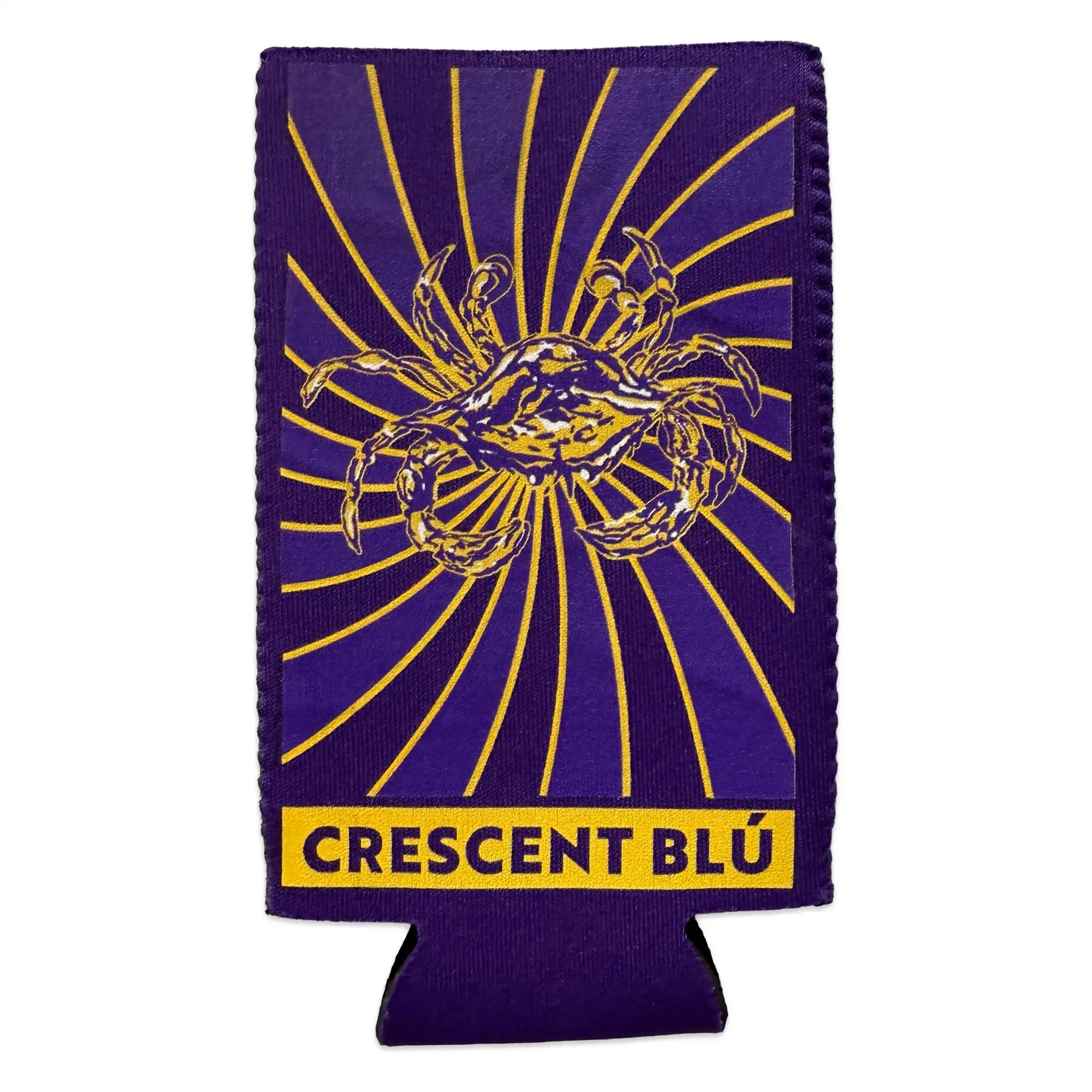 Purple & Gold Crab Sunburst Slim Can Cooler – Neoprene Drink Sleeve