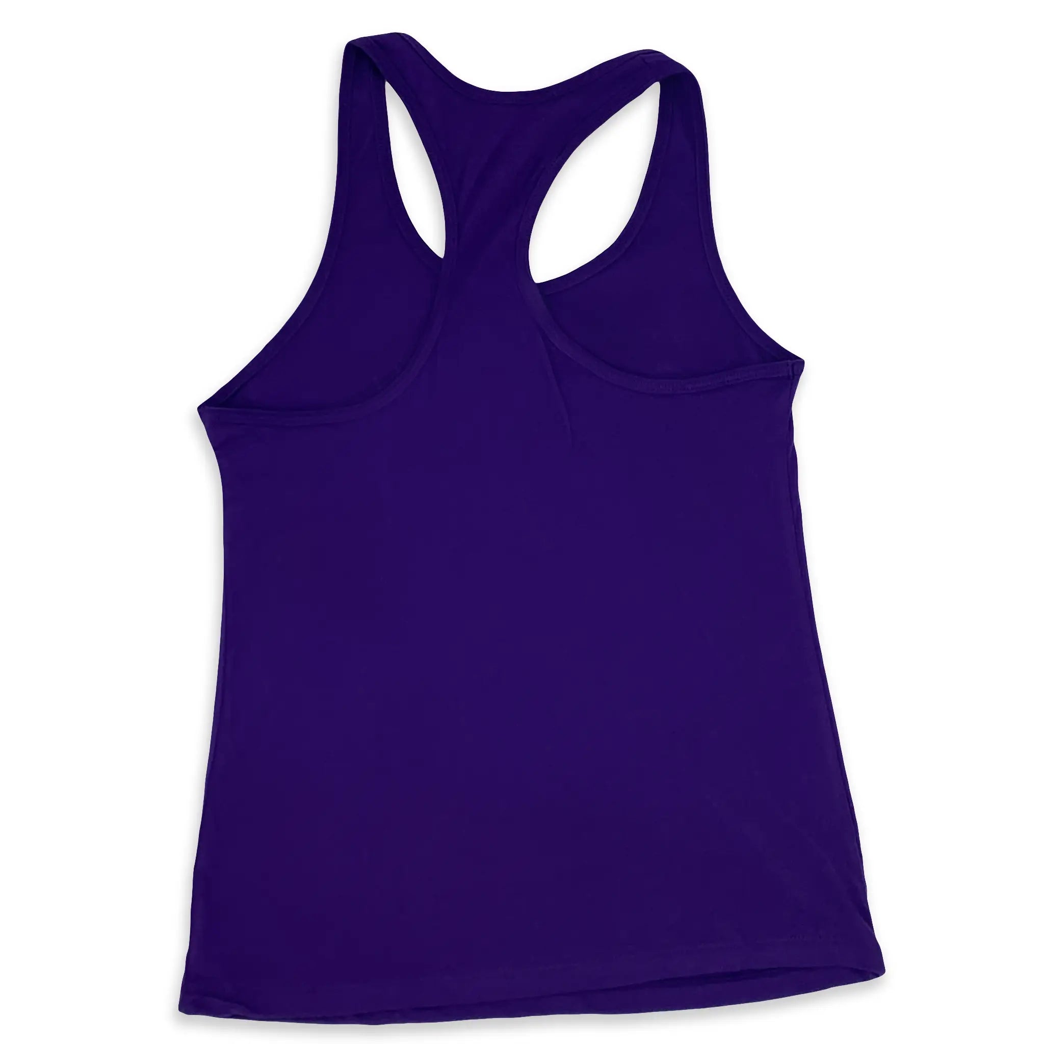 Back view of women's purple and gold collection tank top in purple