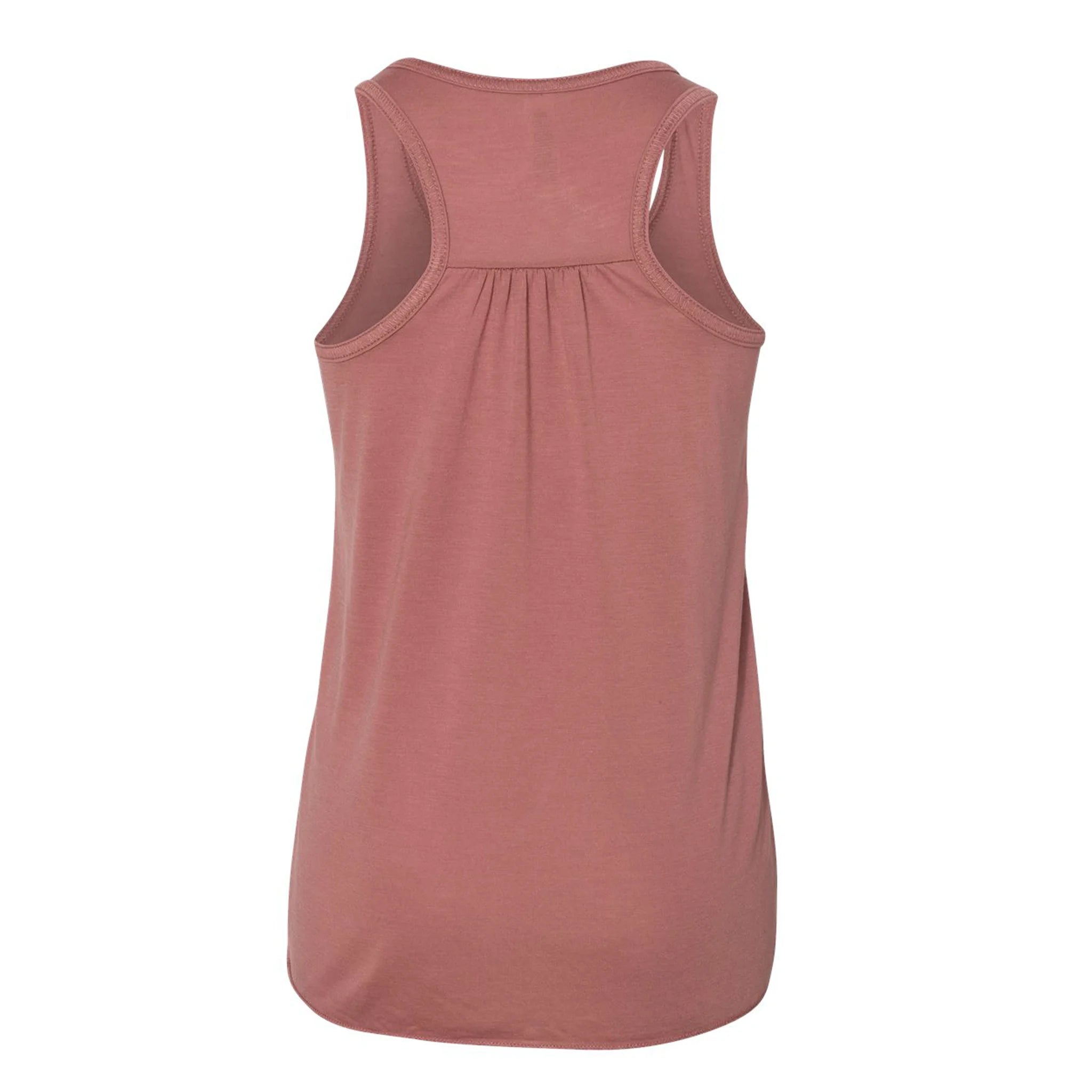 The back of a gathered racerback tank top.