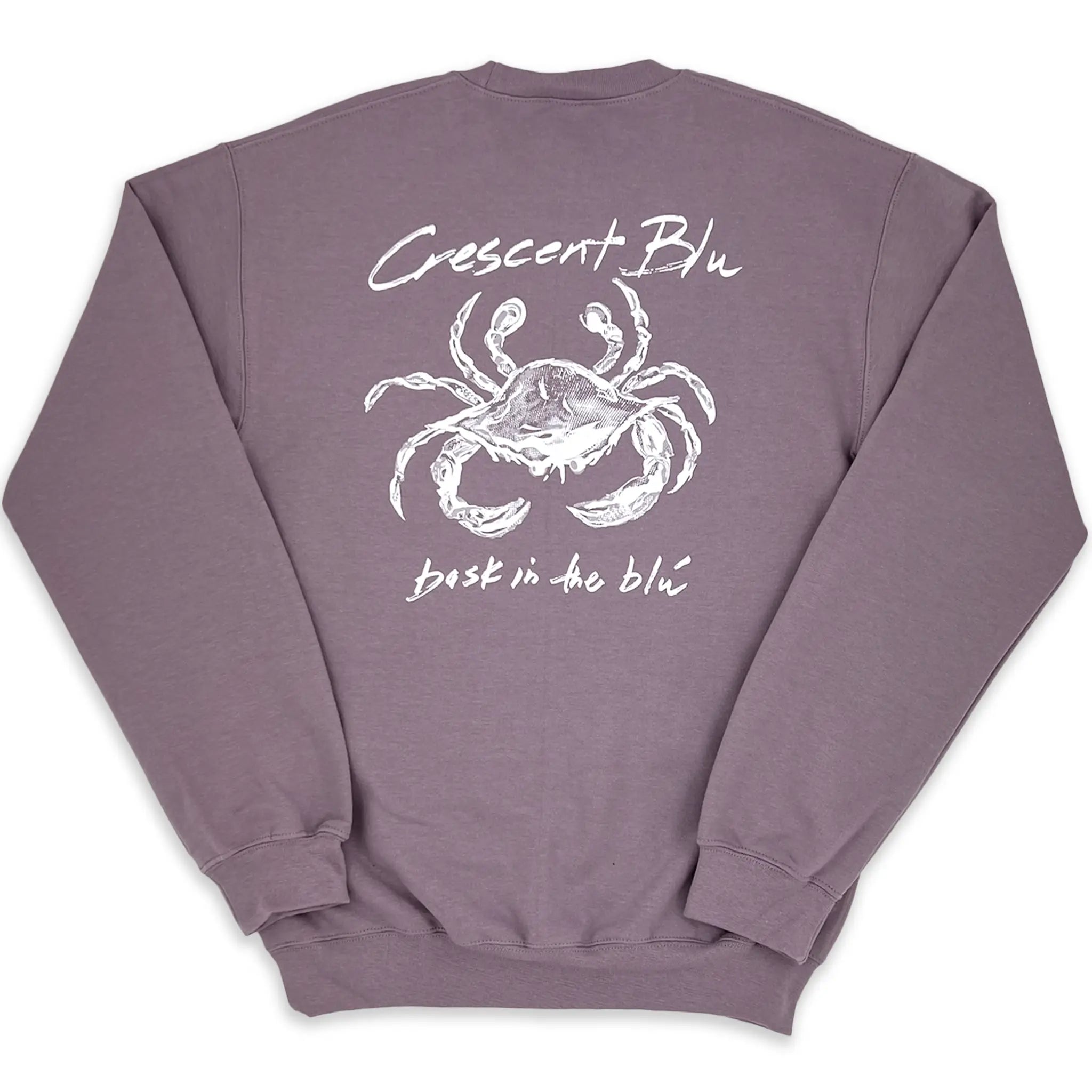 Back view of Crescent Blú Sneaux Crab crew neck sweatshirt in paragon blue