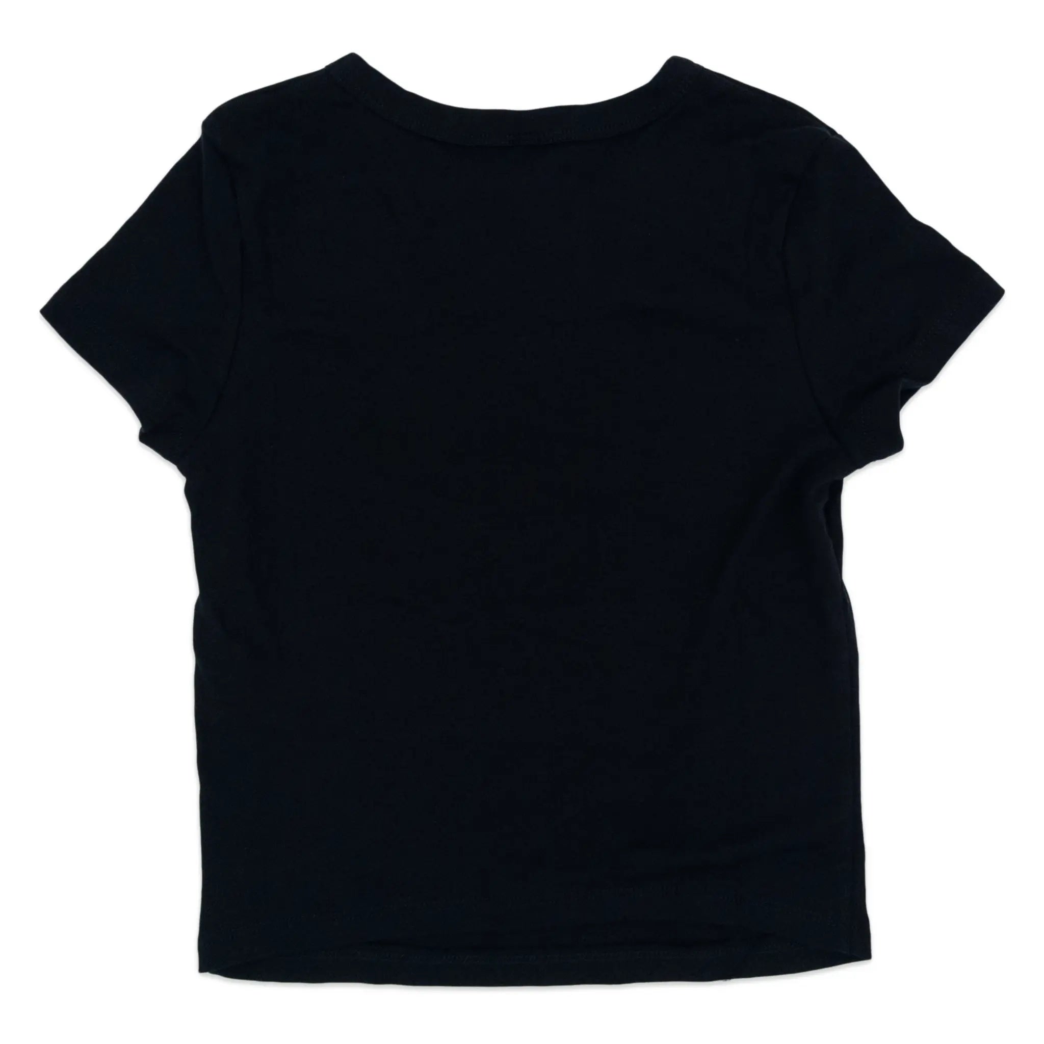 A short-sleeve crewneck t-shirt in solid black, shown flat against a plain white background.
