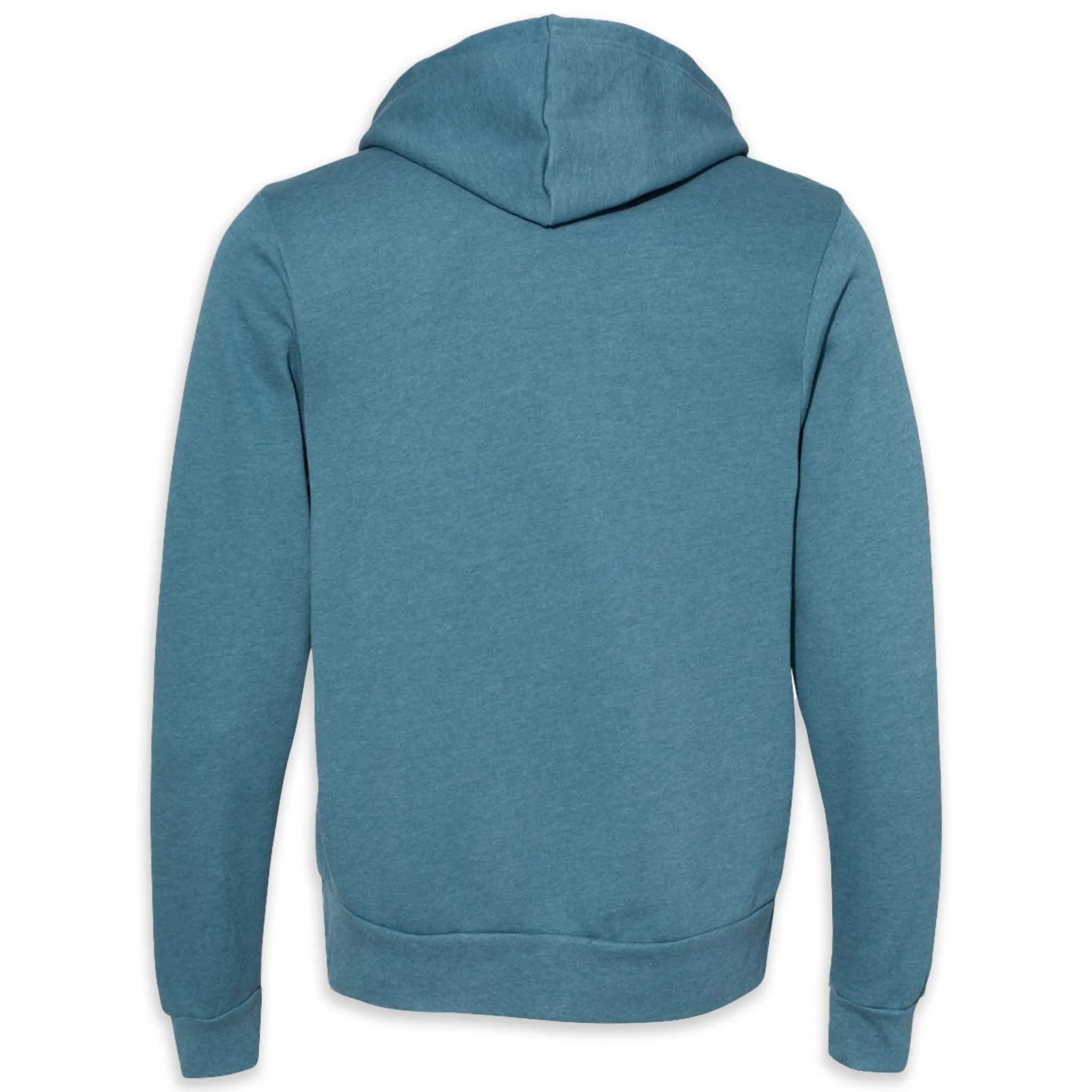 Back view of a adult sweatshirt hoodie in Deep Heather Teal color