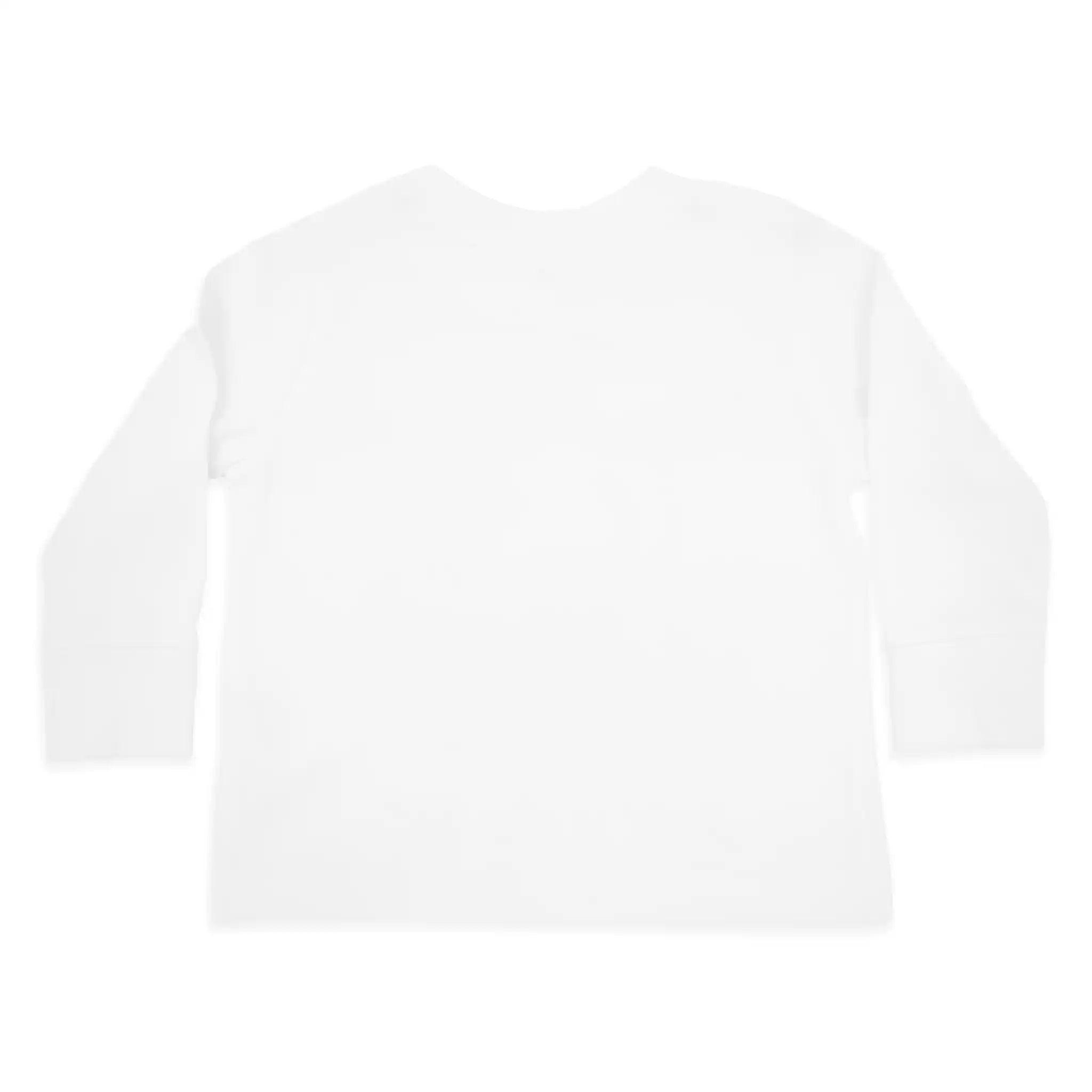 The back of a long sleeve white toddler  t-shirt.