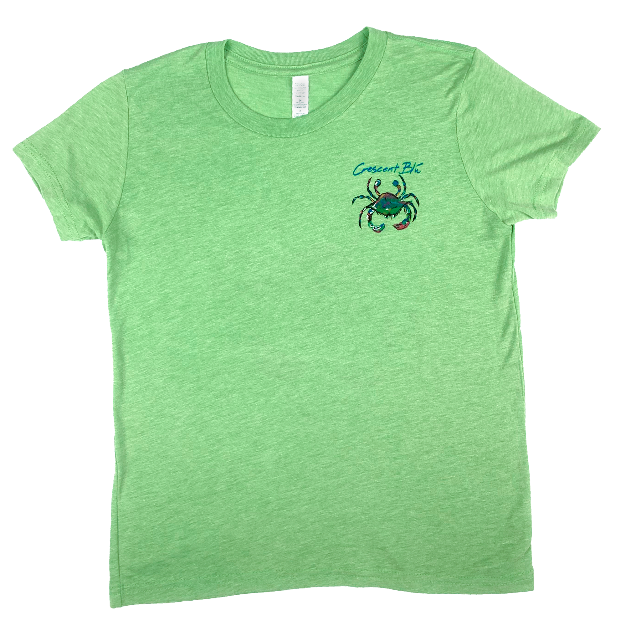 front of green tribeland tshirt with crab on the upperleft chest