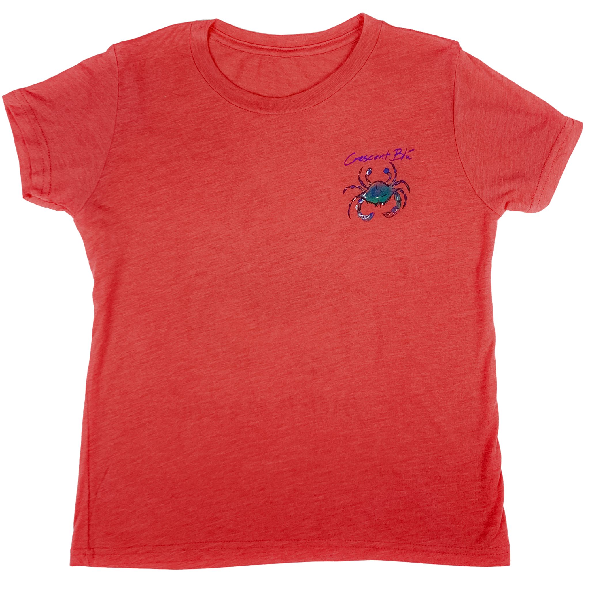 red tribeland top with crab on upper left chest