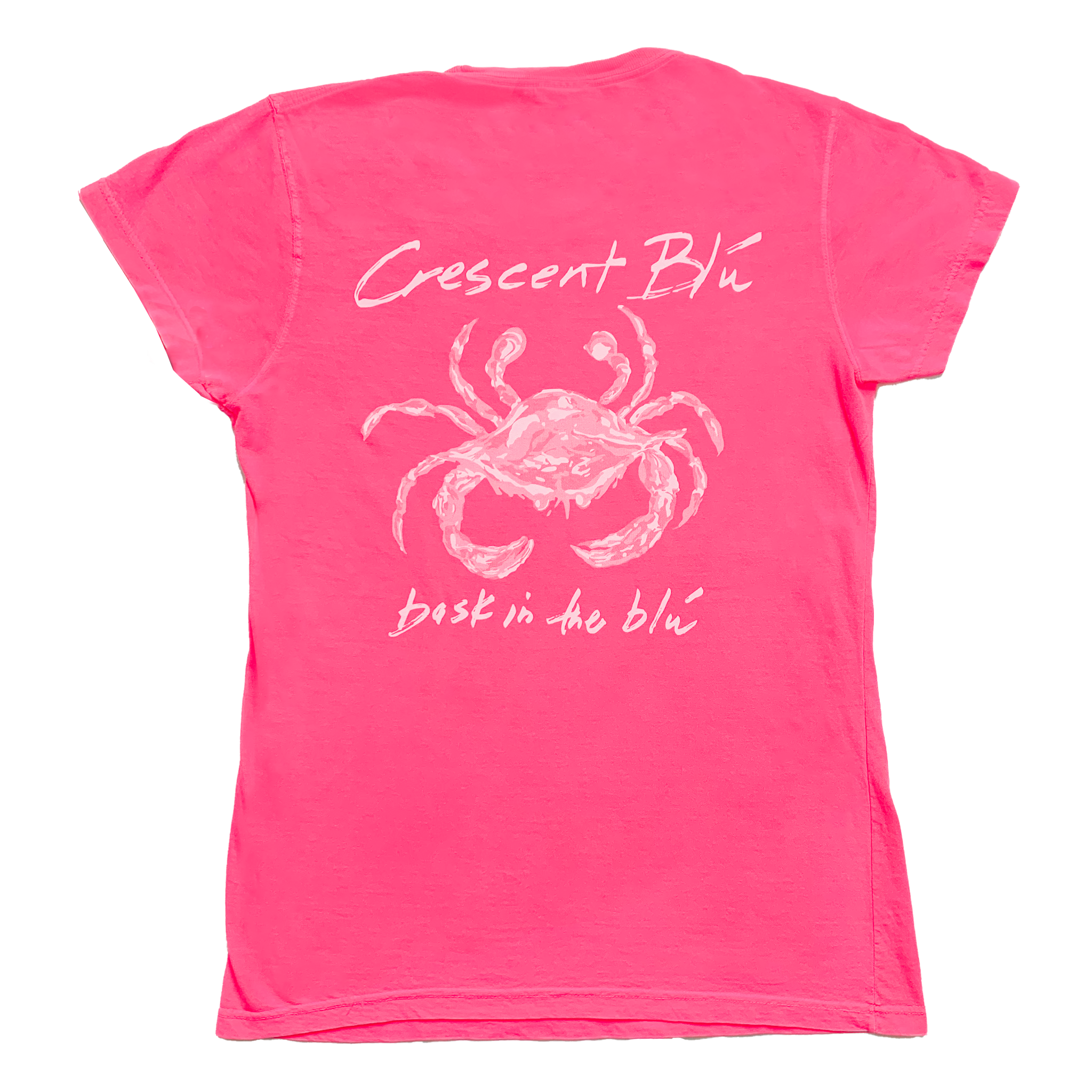 Distressed White Crab Ladies Cut Crew Neck Short Sleeve T-shirt