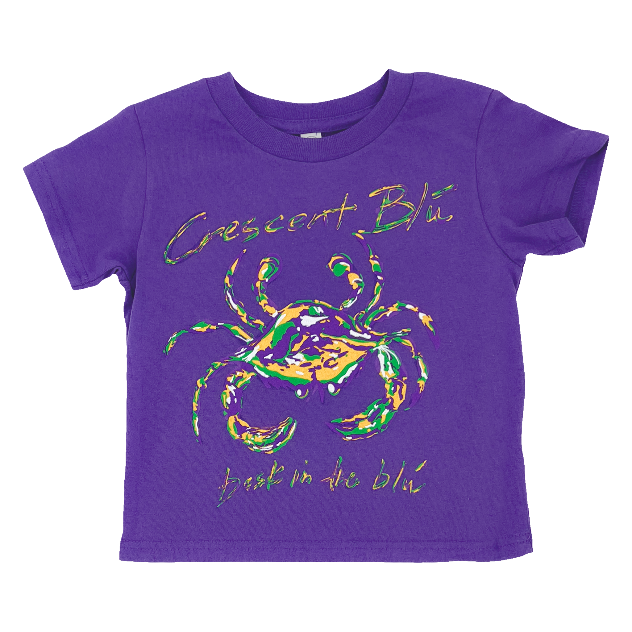 Short Sleeve Mardi Gras Crab shirt in purple.