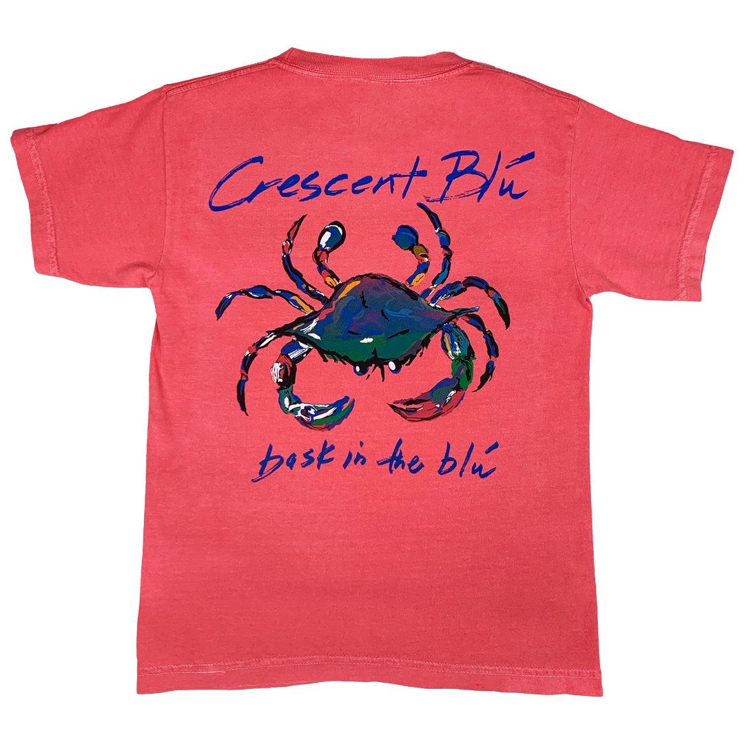 back of watermelon top with large centered colorful crab