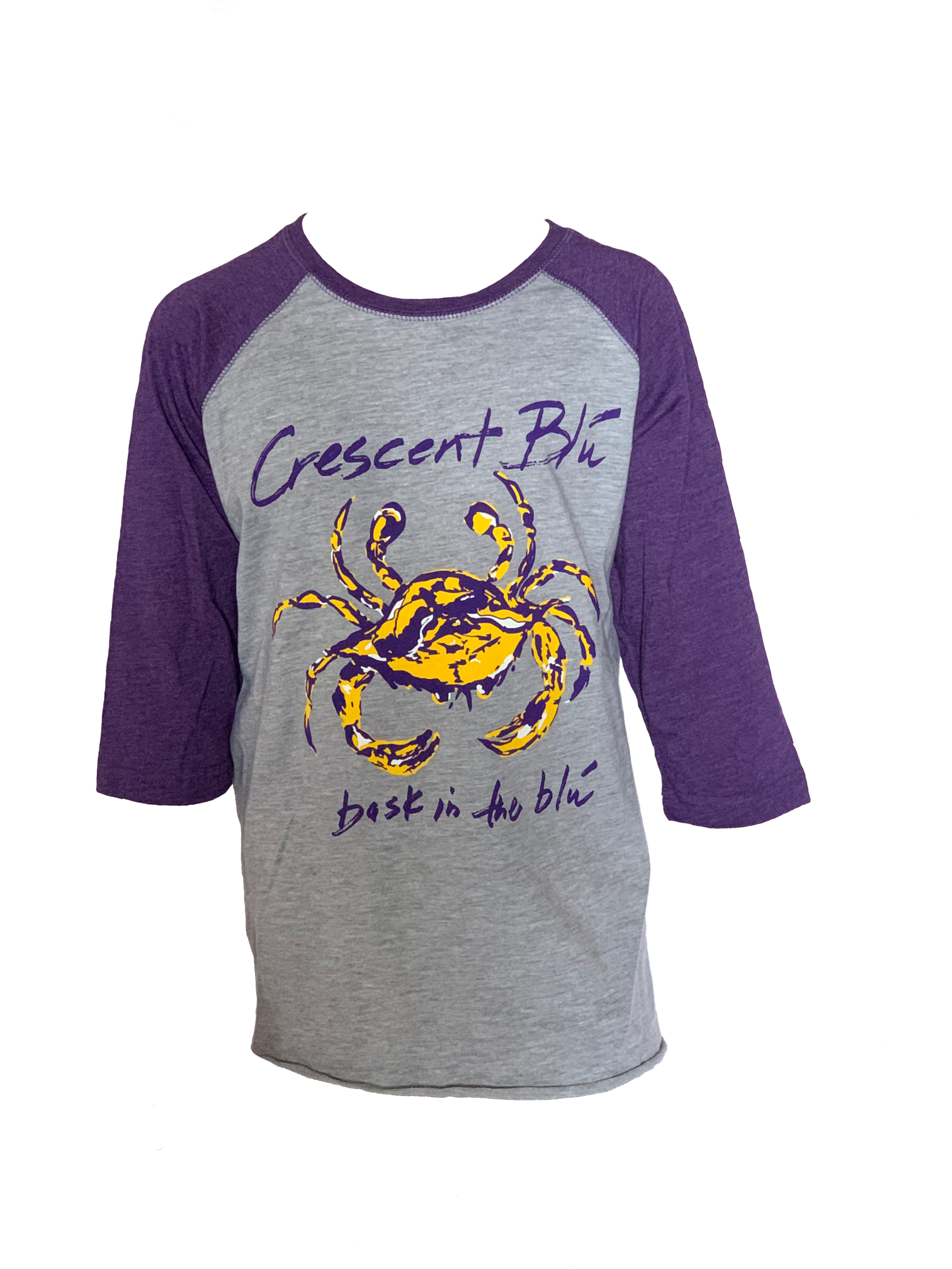 Heather Grey / Purple FRONT -- Purple & Gold Crab logo