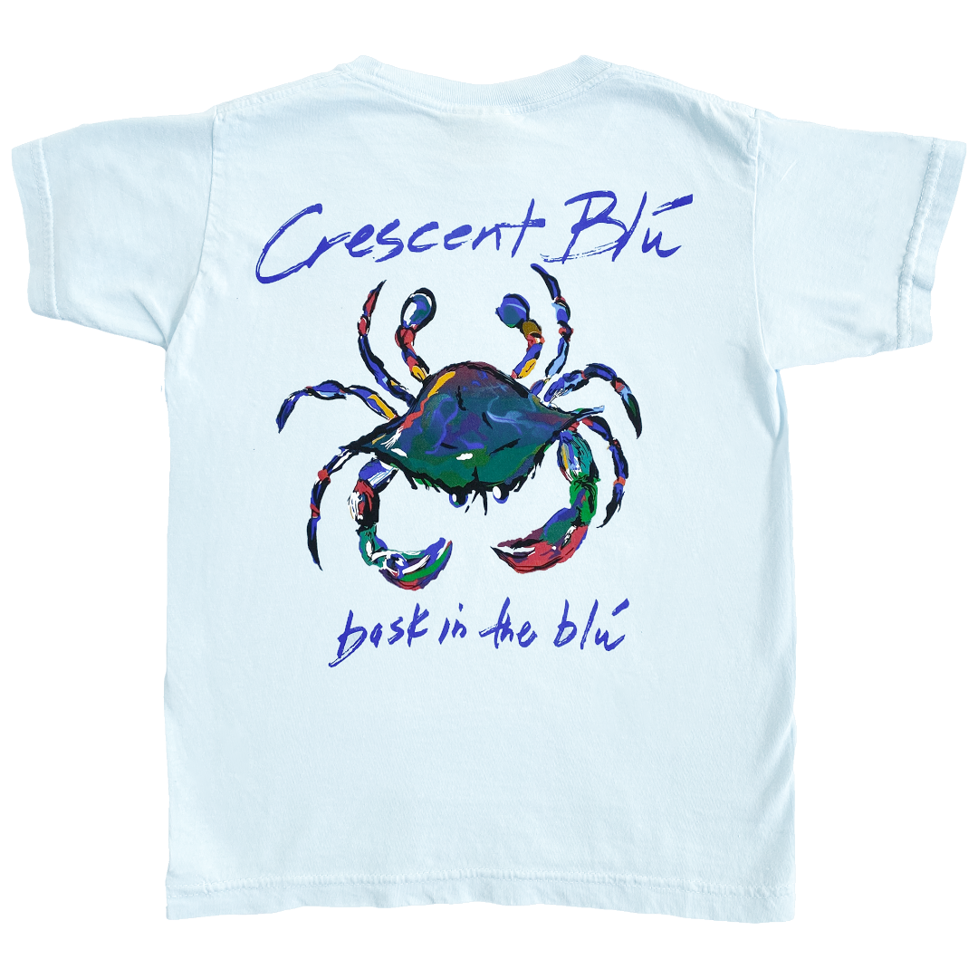 youth chambray cotton with large centered crab